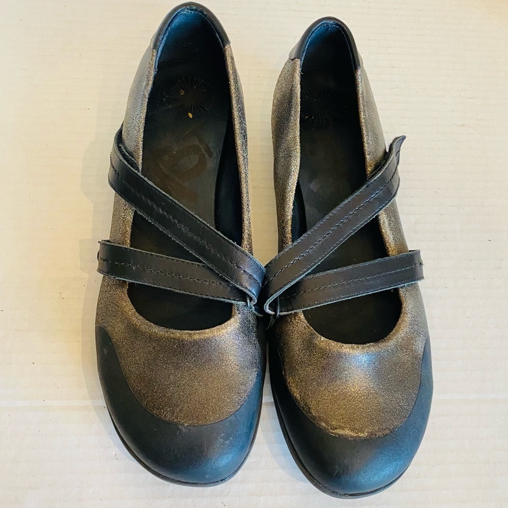Otot Bristol Black Metallic Silver Leather Flat Shoes Size 9 Comfort Casual